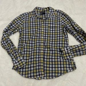 American Eagle long sleeve shirt plaid blue/ yellow/ white/ orange. Size S